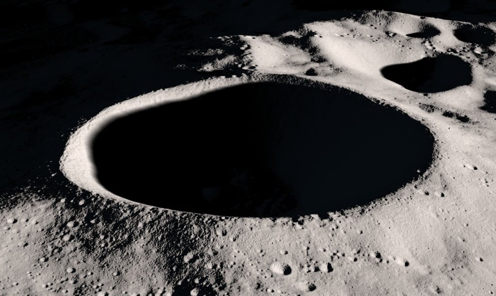 Visualización del cráter Shackleton, en el polo sur de la Luna.